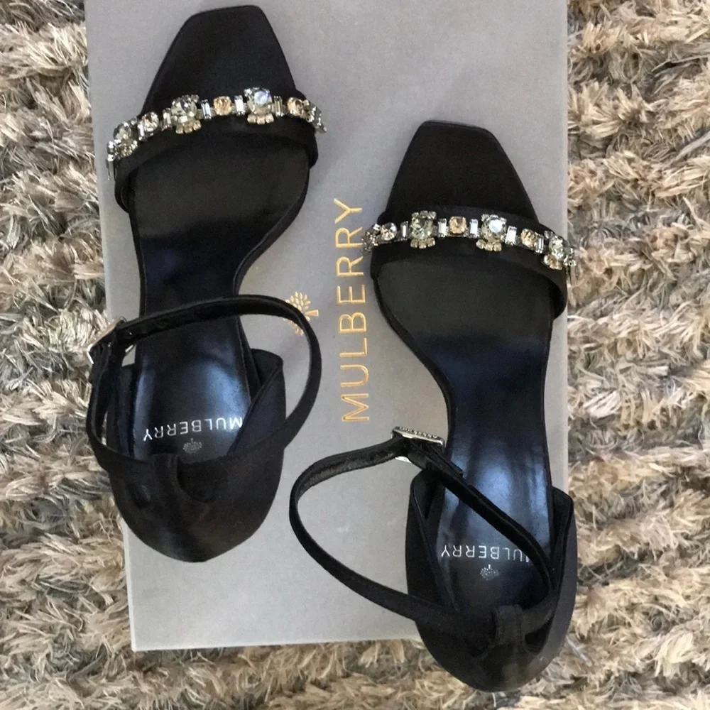 Mulberry Heeled Evening Sandal, Embellished Satin